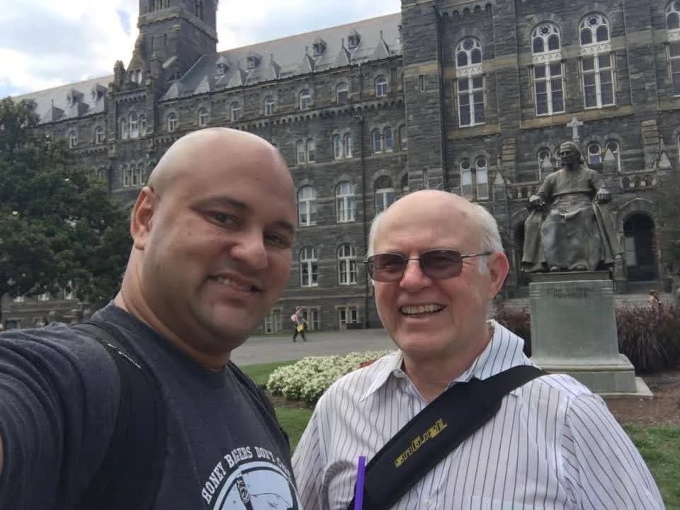 Dave and his father at Georgetown, on the trip to visit Dr Holtom