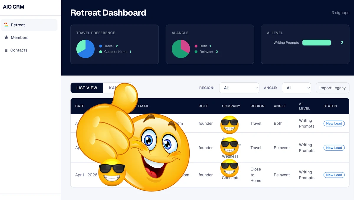 CRM dashboard showing the two-track business model with events and members side by side